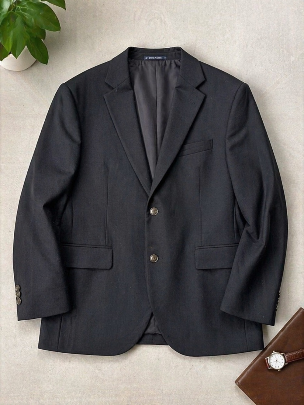 Dockers Mens Blazer 44R Black Wool Blend Two Button Suit Jacket Classic Wedding